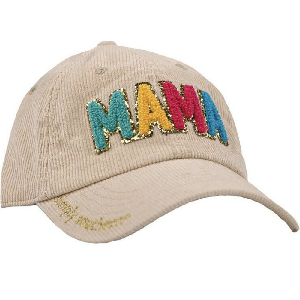 SIMPLY SOUTHERN Sparkle Puff Letter MAMA Corduroy Baseball Cap Hat‎ NEW